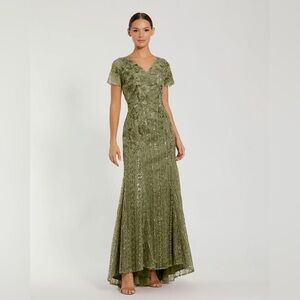 MAC DUGGAL 20282 Womens Embellished V Neck Cap Sleeve Trumpet Gown Dress